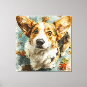 Lienzo Corgi Curioso Mirada de Otoño
