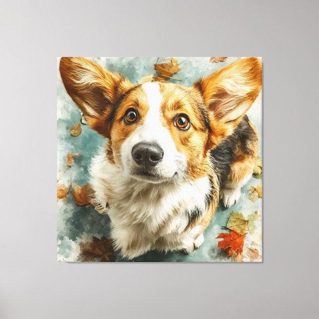 Lienzo Corgi Curioso Mirada de Otoño (Anverso)