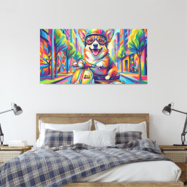 Lienzo Corgi Hund auf Motorroller Pop Art