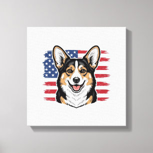 Lienzo Corgi Patriótico Bandera Americana Diseño Vector V