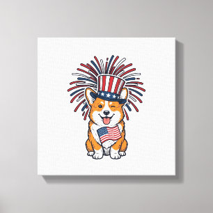 Lienzo Corgi Patriótico Fuegos Artificiales Diseño Vector