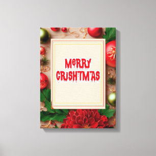 Lienzo Corona de flores de Feliz Navidad