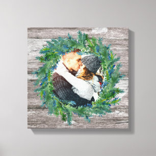 Lienzo Corona de Navidad rústica para foto de vacaciones