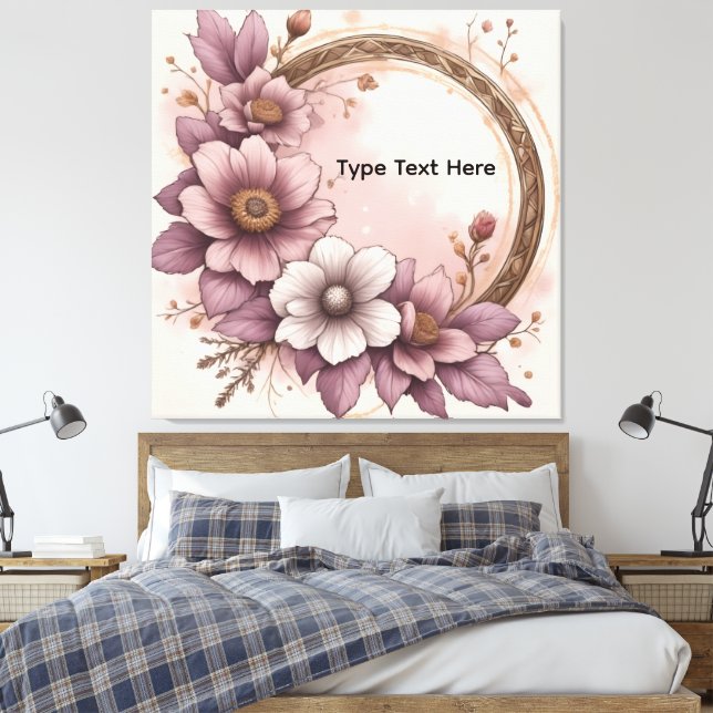 Lienzo Corona floral rosa polvorienta personalizable (Insitu(Dormitorio))