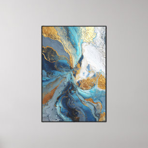 Lienzo Corrientes Brillantes: Abstracto de Turquesa y Oro