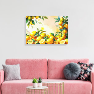 Lienzo Cosecha de limones en acuarela vibrante