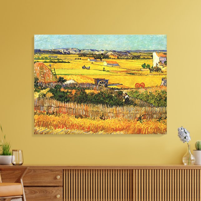 Lienzo Cosecha en La Crau, Montmajour por Vincent van Gog (Insitu (Sala de estar))