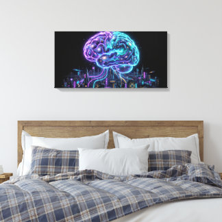 Lienzo Cosmic Galaxy Brain Cyberpunk City Canvas Wall Art