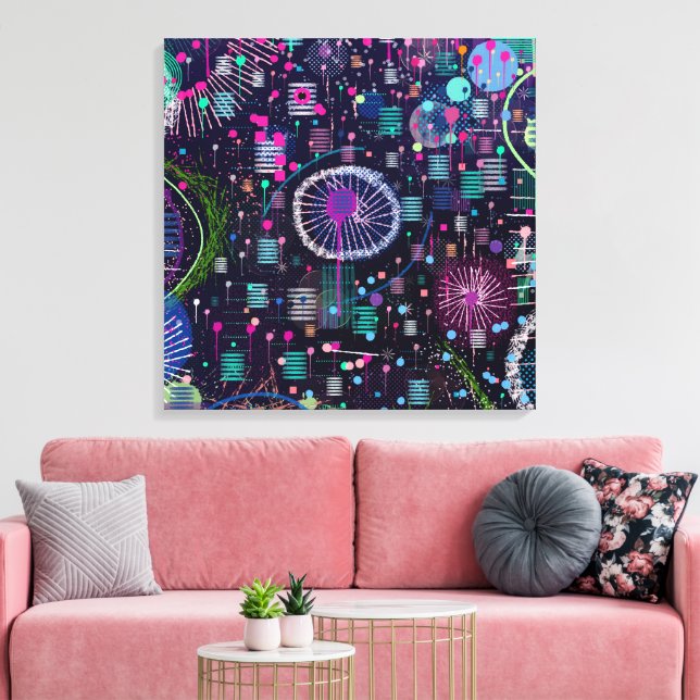 Lienzo Cosmic Snow Storm: Abstract Maximalism Art (Insitu (Sala de estar))