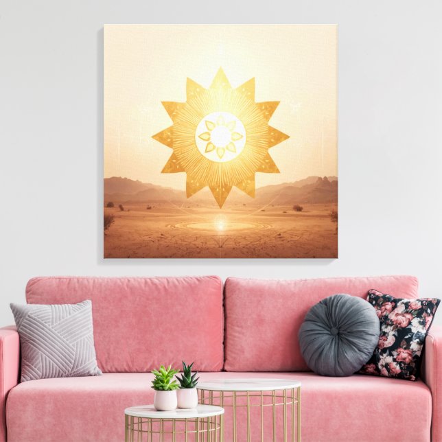 Lienzo Cosmic Sun Portal Boho Wall Art | Golden Mandala (Insitu (Sala de estar))