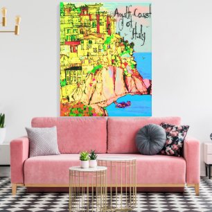 Lienzo Costa de Amalfi de Italia casas pastel acantilado
