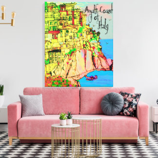 Lienzo Costa de Amalfi de Italia casas pastel acantilado