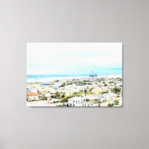 Lienzo Costa de Galveston, vista de la playa y la ciudad