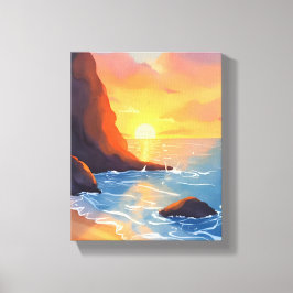 Lienzo Costa de la puesta de sol | Olas del océano de la 