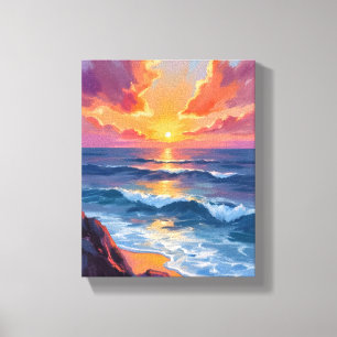 Lienzo Costa Dorada   Pintura Acuarela de la puesta del s