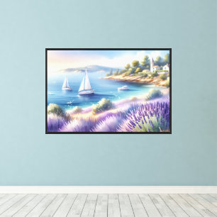 Lienzo Costa mediterránea de lavanda con veleros