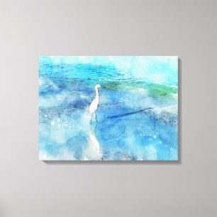 Lienzo Costa Tropical Beach Ocean Waves White Egret