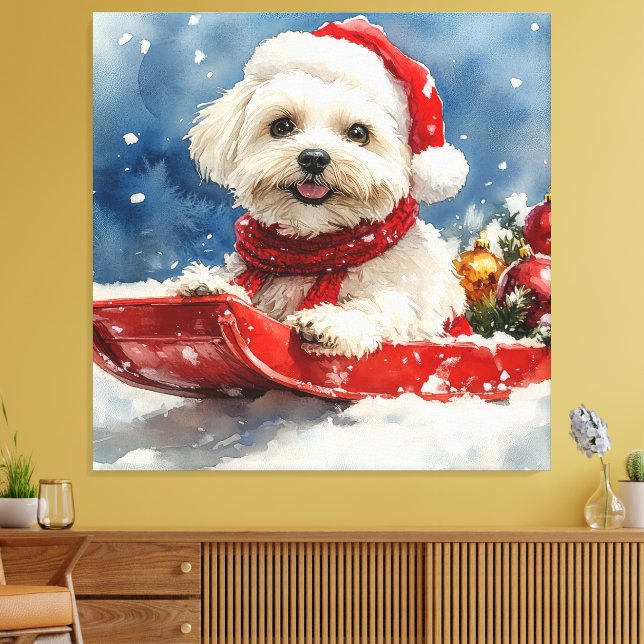 Lienzo Coton De Tulear en Trineo Deja que nieve Navidad (Insitu (Sala de estar))