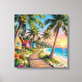 Lienzo Cottage costero de paraíso tropical junto al mar