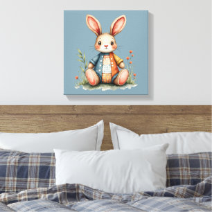 Lienzo Cottagecore caprichoso conejo patchwork Bosque