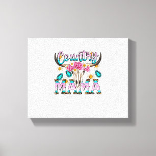 Lienzo Country Mama Retro Groovy Cow Skull Country Rodeo