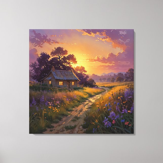Lienzo Countryside Glow - Painterly Style Landscape (Anverso)