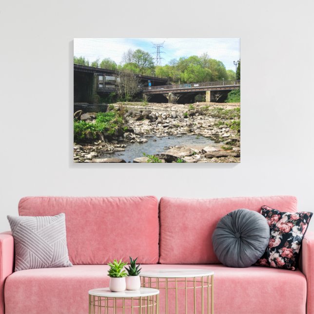 Lienzo County Bridge y el río Calder, Sowerby Bridge (Insitu (Sala de estar))