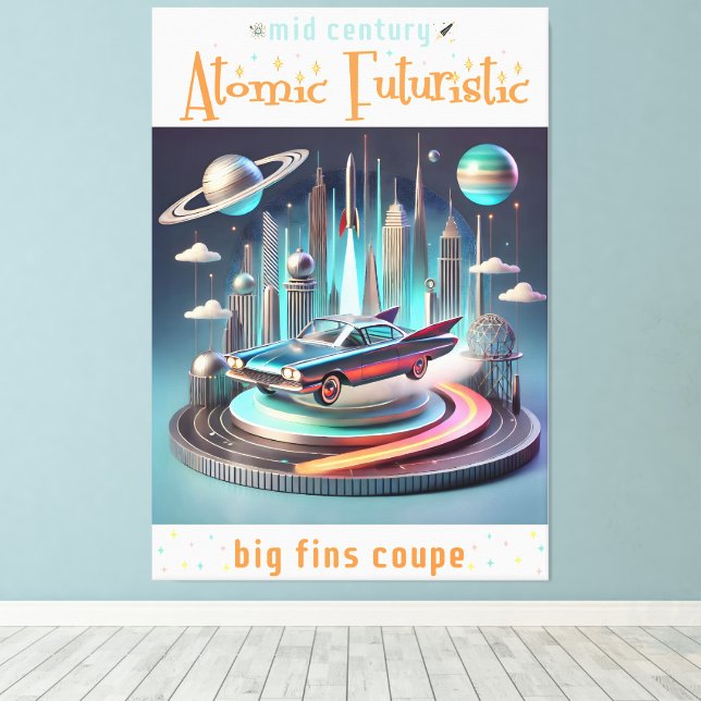 Lienzo Coupe de coche de grandes aletas futuristas atómic (Insitu (piso de madera))