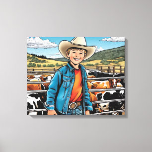 Lienzo Cowboy Cattle Ranch Young Boy Graphic Art