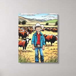 Lienzo Cowboy Cattle Ranch Young Boy Graphic Art Canvas
