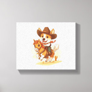 Lienzo Cowboy Corgi - Perro rodeo occidental
