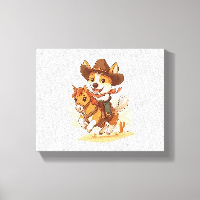 Lienzo Cowboy Corgi - Perro rodeo occidental (Anverso)