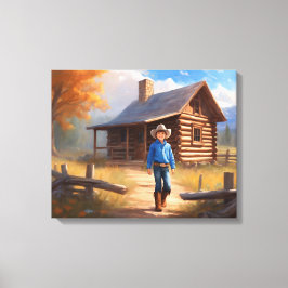 Lienzo Cowboy Log Cabin Boy's Bedroom Art