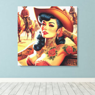 Lienzo Cowgirl de tatuaje caliente