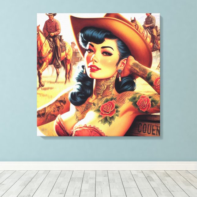 Lienzo Cowgirl de tatuaje caliente (Insitu (piso de madera))