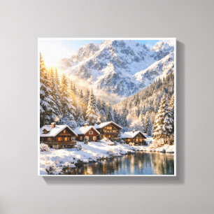 Lienzo Cozy Winter Cabins in the Snow