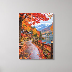Lienzo Cozy Woodland Cabin Among Autumn Leaves Fall Retre
