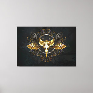 Lienzo Cráneo de pájaro dorado sobre fondo negro