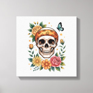 Lienzo Cráneo Floral Halloween Espeluznante