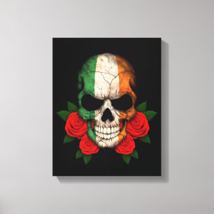 Lienzo Cráneo irlandés de la bandera con los rosas rojo