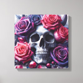 Lienzo Cráneo rodeado de vibrantes Rosas