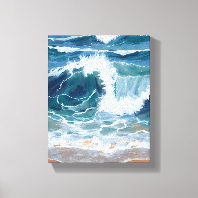 Lienzo Crashing Ocean Waves | Coastal Blue Watercolor (Anverso)