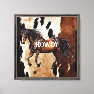 Lienzo Cream Brown Piel de vaca Howdy Horse