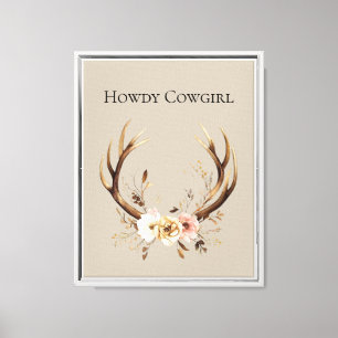 Lienzo Cream Floral Deer Antlers Cowgirl
