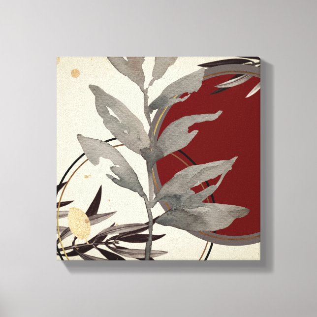 Lienzo Crema Borgoña y gris abstracto artístico acuarela (Anverso)