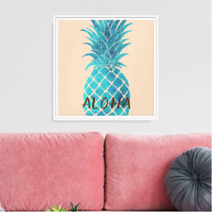 Lienzo Crema Turquesa Azul Tropical Piña Aloha
