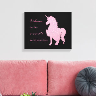 Lienzo Creo en el unicornio rosa invisible.