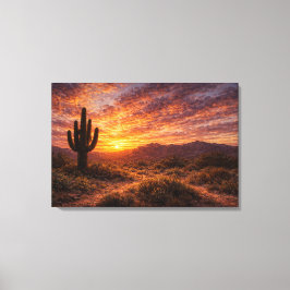 Lienzo Crepúsculo del Desierto: El Majestuoso Saguaro