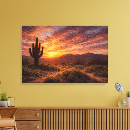 Lienzo Crepúsculo del Desierto: El Majestuoso Saguaro