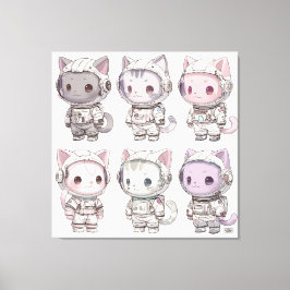 Lienzo Crías de Astronautas Gatitos Kawaii Tripulación